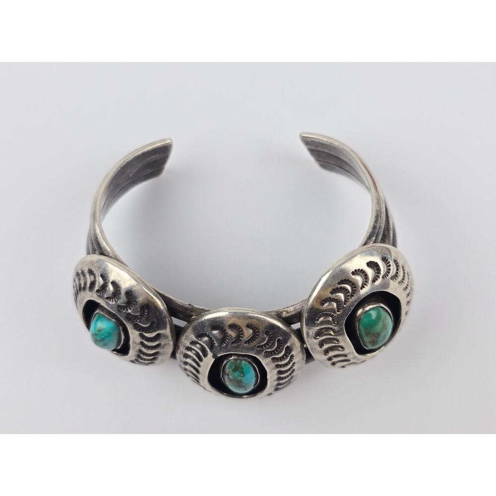Large Navajo Shadowbox Turquoise sterling silver Cuff bracelet curved crescent - Picture 2 of 13